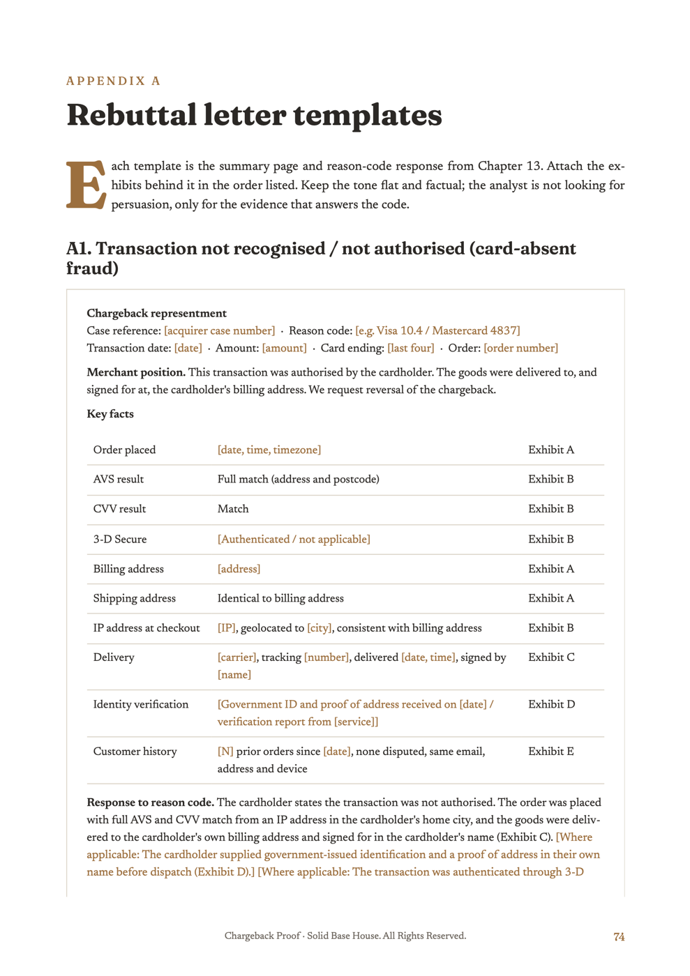A rebuttal letter template page from Appendix A