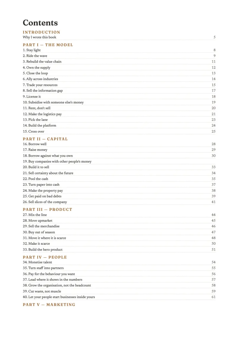 The contents page of Everything Is for Sale
