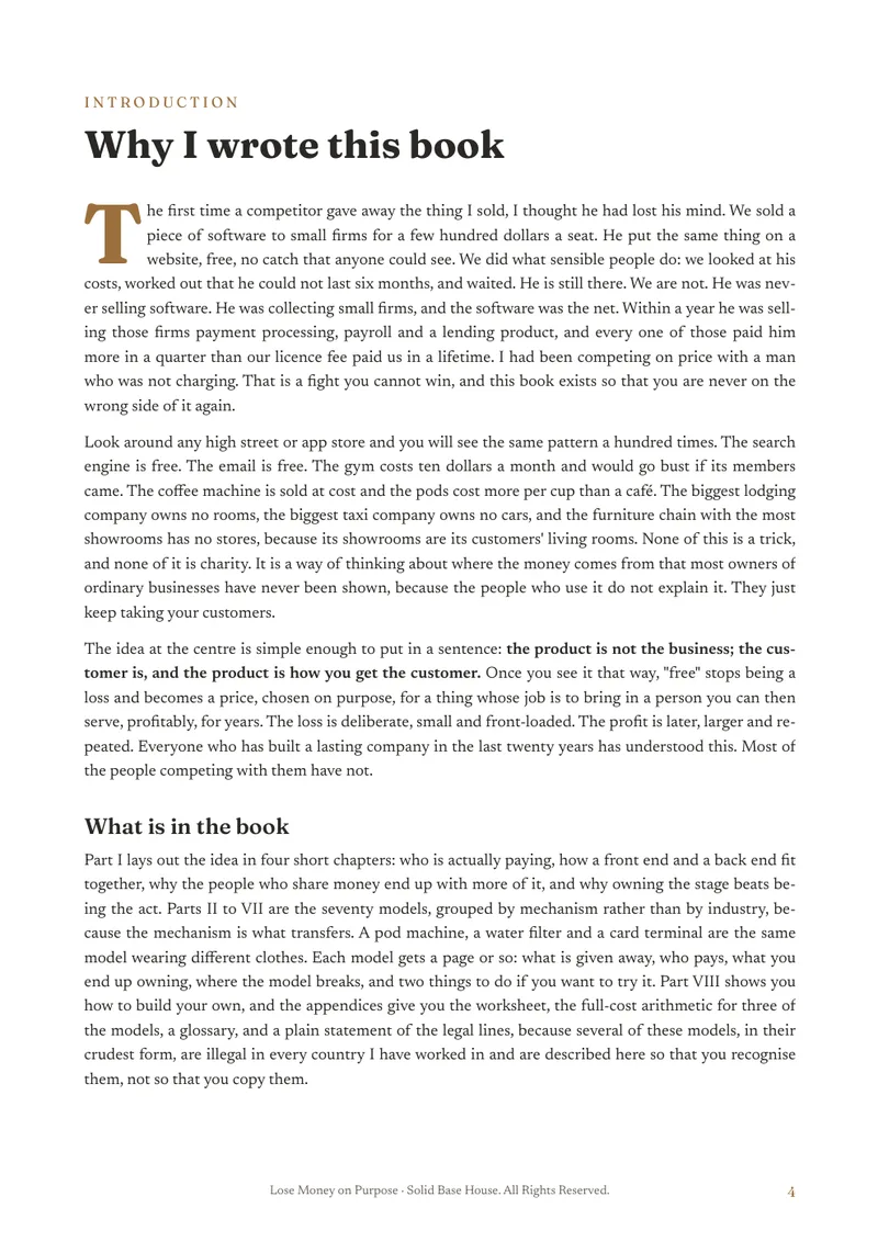 The opening page of Lose Money on Purpose, ‘Why I wrote this book’