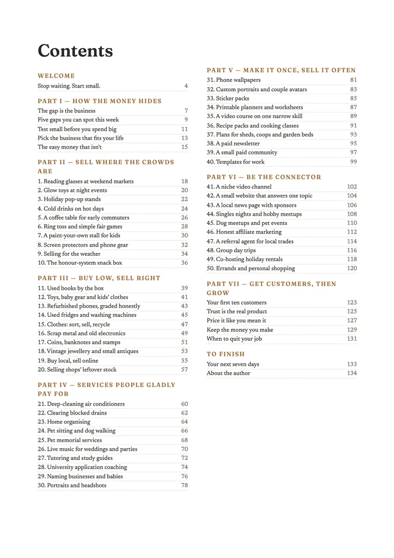 The contents page of Nobody Is Coming to Promote You