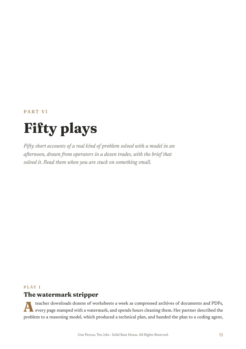 The first page of the fifty plays, showing the layout of a play with its brief