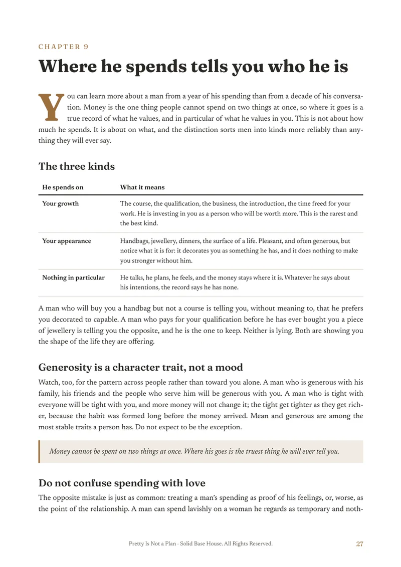 A chapter from the book: where he spends tells you who he is, with the three kinds of spending in a table