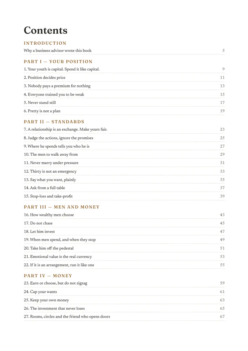 The contents page of Pretty Is Not a Plan