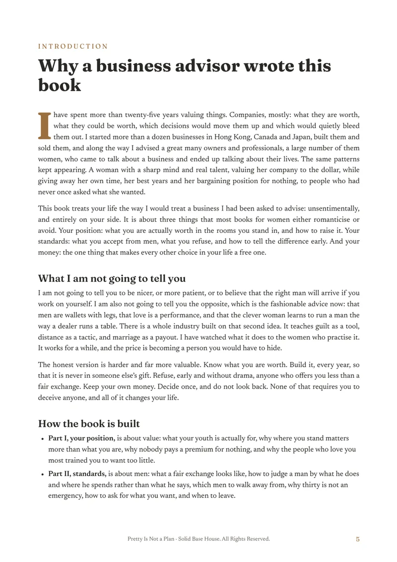 The opening page of Pretty Is Not a Plan, ‘Why a business advisor wrote this book’