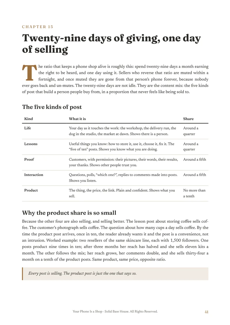 A chapter from the book: the five kinds of post and the twenty-nine-to-one ratio