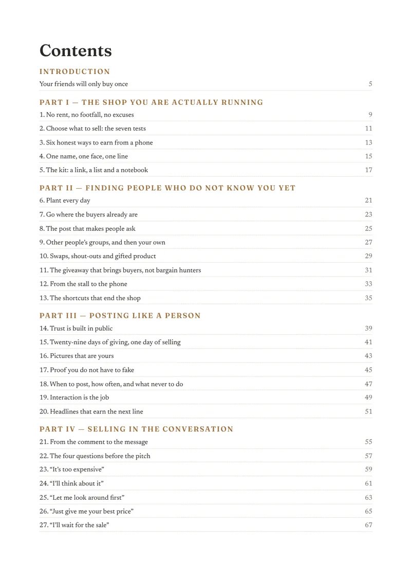 The contents page of Your Phone Is a Shop