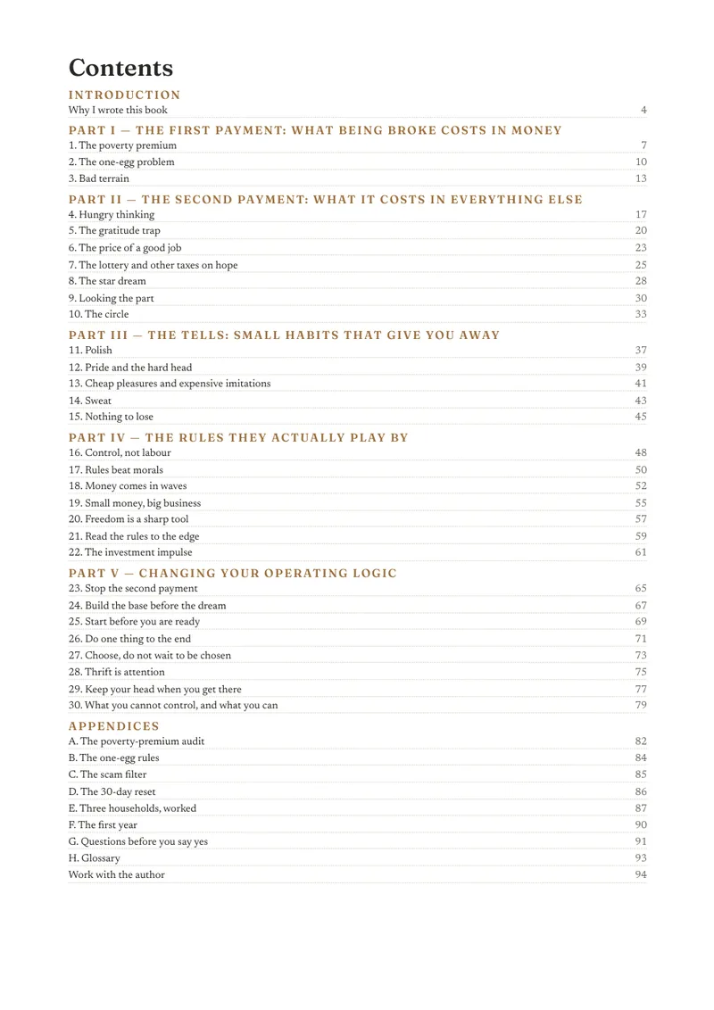 The contents page of The Poor Pay Twice
