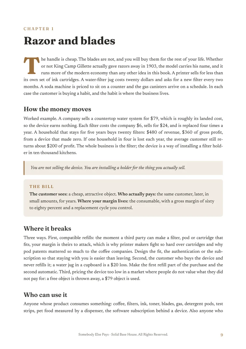 A chapter from the book: Razor and blades, with the worked example and ‘The bill’ box