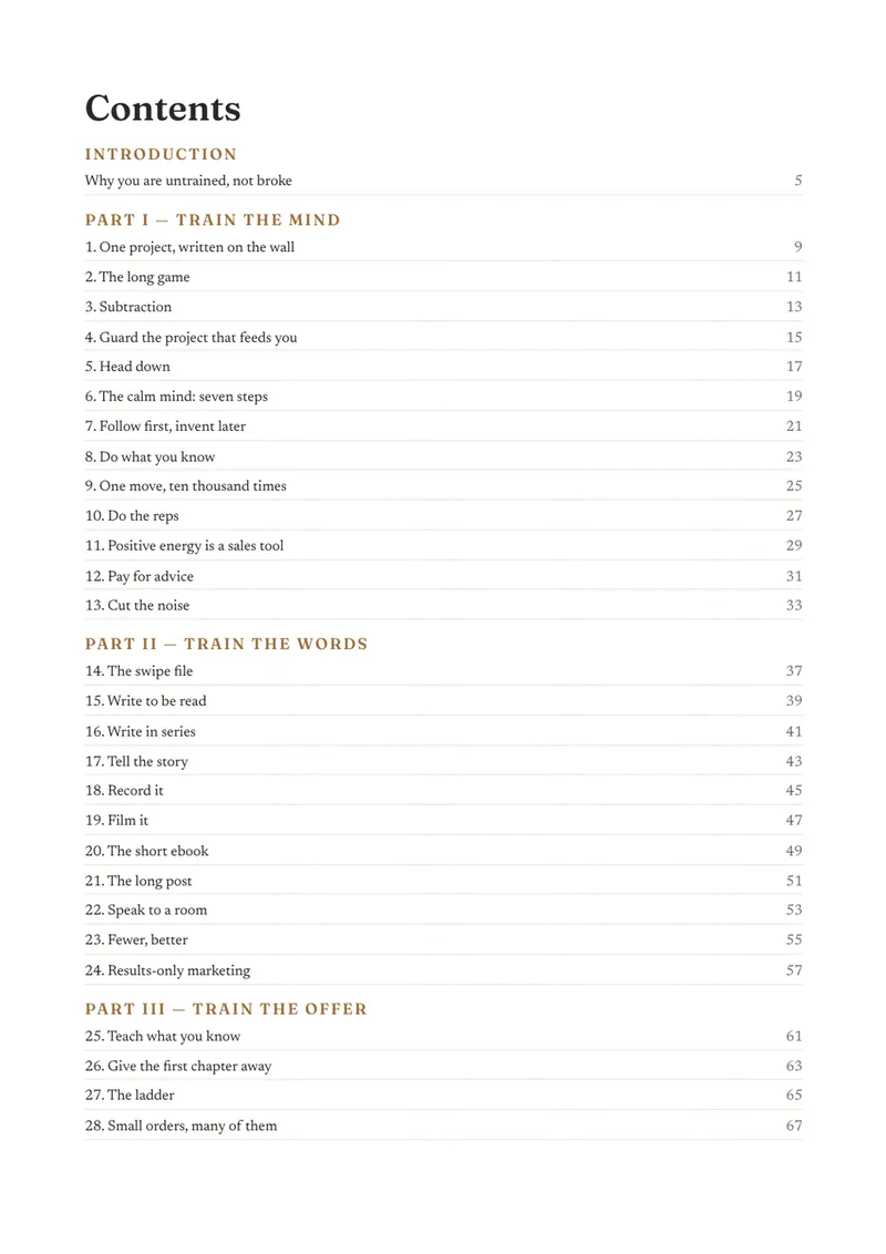 The contents page of You’re Not Broke, You’re Untrained